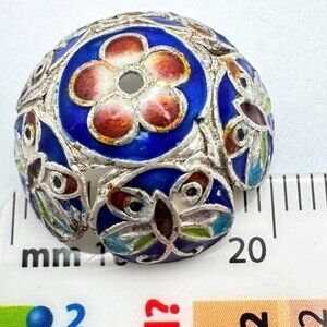 Cloisonne 11 Blue Silver Red Plum Color Vintage Bead Caps